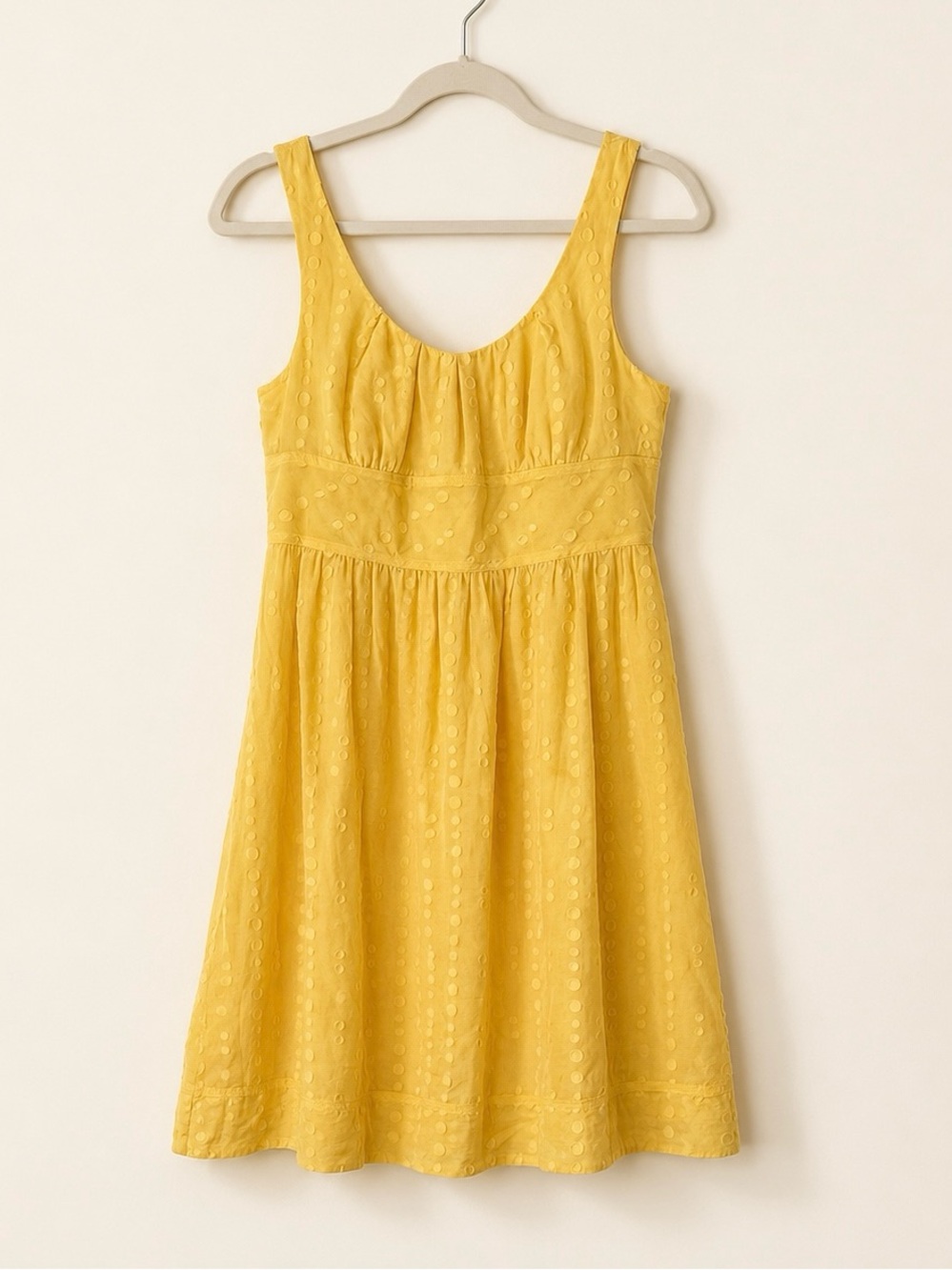 Vince Yellow Textured Cotton Silk Sleeveless Fit & Flare Dress Size 12 - Picture 2 of 9